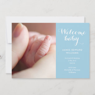 Fotos van baby jongen Monogram Blauwe script Gebor Aankondiging