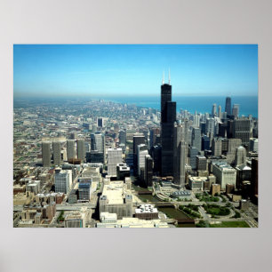 Foto's van Chicago: Luchtvaartskyline uitzicht Poster