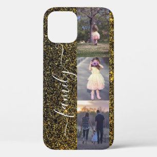 Foto's van de familie Foto Collage Gold Black Glit iPhone 12 Hoesje
