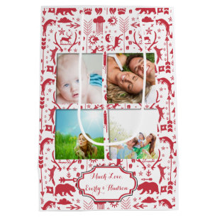 Foto's van de Rustic Red Fox Pattern-kerstfamilie Medium Cadeauzakje