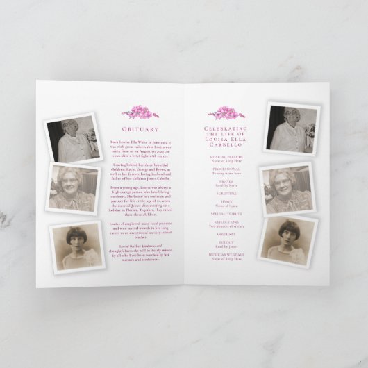 Foto's van het begrafenisserviceprogramma roze ver programma (Binnen)