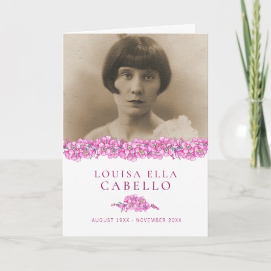 Foto's van het begrafenisserviceprogramma roze ver programma (Voorkant)