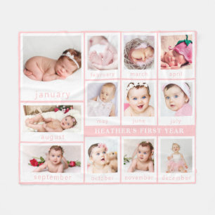 Foto's van het eerste jaar van de roze baby minima fleece deken