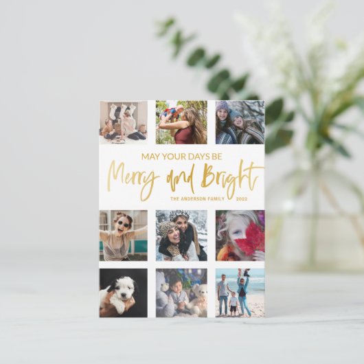 Foto's van Merry and Bright Gold Script Collage Briefkaart (Staand voorkant)