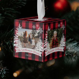 Foto's van Red Buffalo Pset Rustic Pine Trees Kubus Ornament