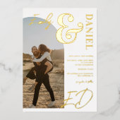 Foto's vet name script arch gold bruiloft folie uitnodiging (Voorkant)