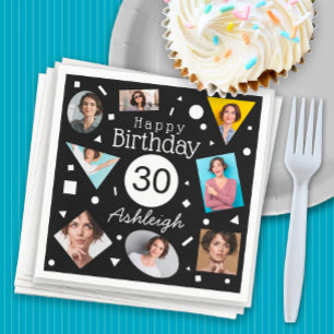 Foto's Zwart Wit Confetti Naam 30e Verjaardag Servet