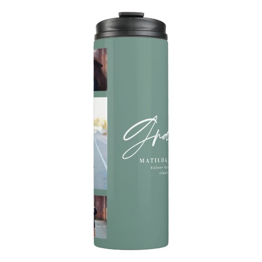 Fotosap groen afstuderen script modern elegant thermosbeker (Voorkant)