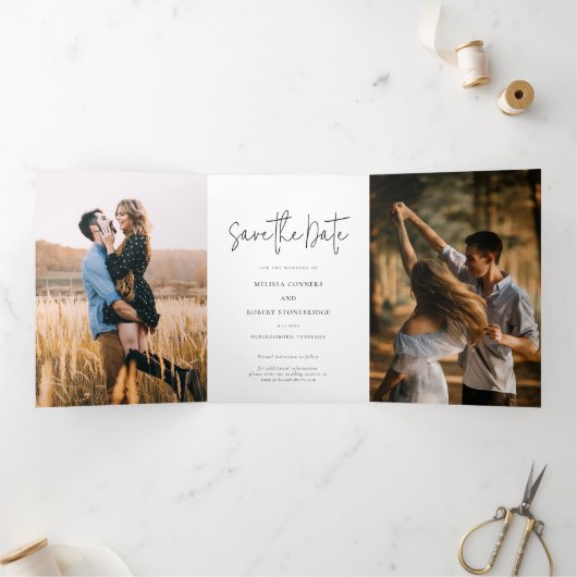 Fotoscript Bruiloft Bewaar de datum Kaart (Binnen)