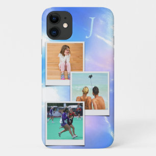 Fotosjabloon Blauw Marmer Roze Hue Monogram iPhone 11 Hoesje