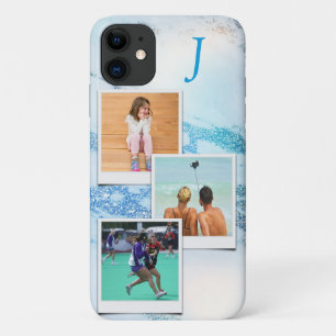 Fotosjabloon Blue Marble Glitter Monogram iPhone 11 Hoesje
