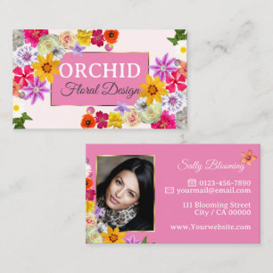 Fotosjabloon Elegante Wildbloemen Goud Girly Pink Visitekaartje