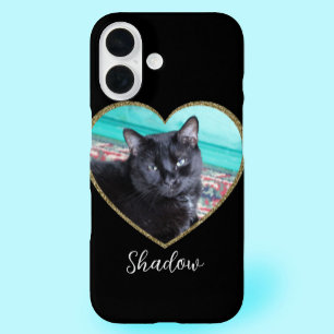 Fotosjabloon Glitter Hart met huisdier Aangepaste iPhone 16 Hoesje