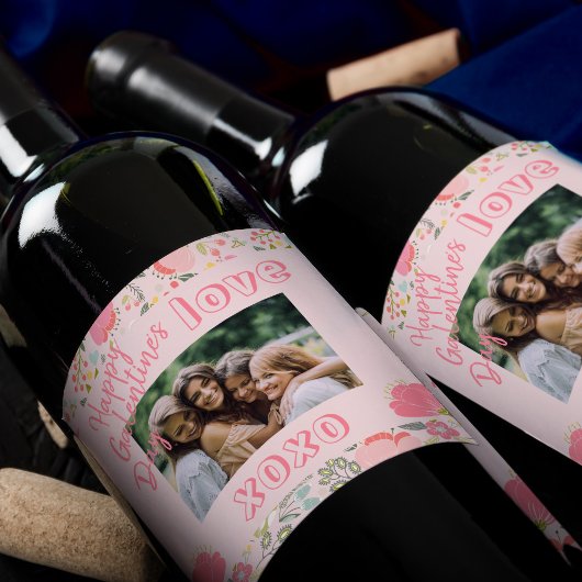 Fotosjabloon roze floral Happy Galentines Day Wijn Etiket