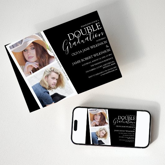 Fotostrip gezamenlijke diploma-uitreiking uitnodig kaart