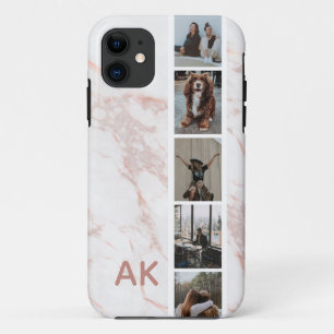 Fotostrips Roze Marmer Aangepaste Initialen iPhone 11 Hoesje
