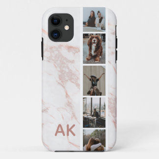 Fotostrips Roze Marmer Aangepaste Initialen iPhone 11 Hoesje
