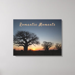 Fototekst op Sunset romantic moment Sacred Baobabs Canvas Afdruk