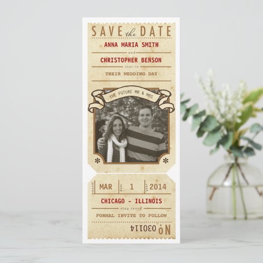 fototheater afspeelbiljet Opslagdatum Save The Date (Staand voorkant)