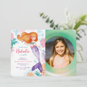 Fotouitnodiging van Mermaid Party Kaart (Staand voorkant)