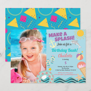 Fotouitnodiging voor feestdag in pool voor meisje kaart