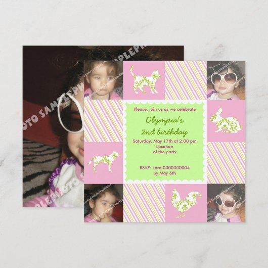 Fotouitnodiging voor gezelschapsdieren en strepen  kaart (Voorkant / Achterkant)