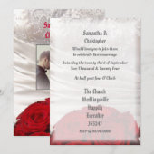 Fotouitnodiging voor Rode florale bouquet bruiloft Kaart (Voorkant / Achterkant)