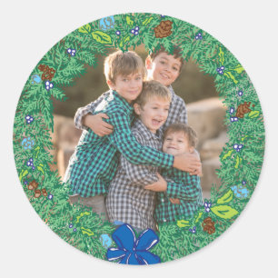 Fotovakantietekker: Round Hanukkah Wreath Lijst Ronde Sticker