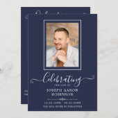 Fotoviering van het leven Orde van de dienst blauw Programma (Voorkant / Achterkant)