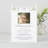 Fotoviering van het leven, White Floral Funeral Kaart (Staand voorkant)