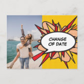 Fotowijziging van datum uitgesteld leuk stripboek briefkaart (Voorkant)
