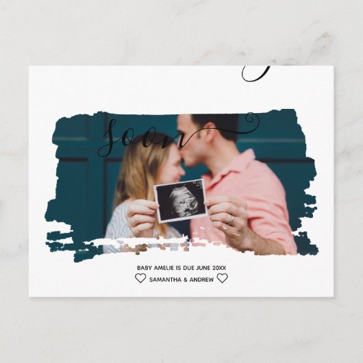 Fotozwangerschap met moderne scriptpenseel aankondigingskaart (Voorkant)