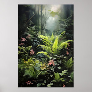 Fougère de forêt profonde, impression de mur sombr