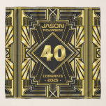 Foulard 40e anniversaire Art Déco Gold Black Great Gatsby<br><div class="desc">Célébrez votre anniversaire d'étape avec style grâce à ce design unique de style Art déco, inspiré de Great Gatsby, avec des formes géométriques en or brillant sur arrière - plan noir. Un look élégant, classe et neutre pour les deux sexes, parfait pour commémorer cet anniversaire spécial avec le goût de...</div>