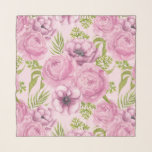 Foulard Aquarelle des fleurs de pivoine et d'anémone<br><div class="desc">Motif sans couture en pivoines roses et fleurs d'anémones violettes peintes à l'aquarelle.</div>