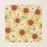 Foulard Aquarelle jaune Tournesol et marguerite<br><div class="desc">aquarelle joyeux tournesol jaune et motif marguerite</div>