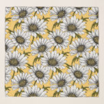 Foulard Bouches blanches, fleurs sauvages sur jaune<br><div class="desc">Motif vectoriel dessiné à la main avec fleurs marguerites blanches</div>