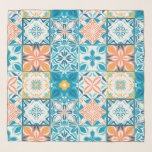 Foulard Carrelage orange et bleu<br><div class="desc">Carrelage coloré dessiné à la main, décoration florale, carrelage orné</div>