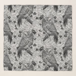 Foulard Chouettes dans le chêne, noir et blanc<br><div class="desc">MOTIF à l'HA avec chouette en automne chêne</div>