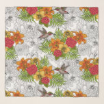 Foulard Colibris et bouquet tropical<br><div class="desc">Illustration vectorielle dessinée à la main avec diverses fleurs et colibri</div>