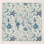 Foulard Coques de mer sur le blanc<br><div class="desc">Motif vectoriel dessiné à la main avec coquilles</div>