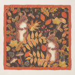 Foulard Écureuils automnaux et flore sur brun foncé<br><div class="desc">Écureuils peints à la main et flore boisée d'automne</div>