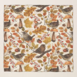 Foulard Feuilles d'automne, baies, champignons et fleurs<br><div class="desc">Motif d'automne peint à la main avec divers feuilles automnaux,  baies,  glands,  oiseaux et champignons</div>