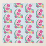 Foulard Flamant rose rose avec Motif de fruits tropicaux<br><div class="desc">Un foulard en mousseline avec un motif composé d'une jolie illustration - flamant rose avec pastèques et ananas. Couleurs rose et vert. L'été et tropical.</div>