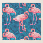 Foulard Flamants roses sur feuilles de bananes bleues<br><div class="desc">Aquarelle peinte à la main oiseaux flamands,  motif sans soudure</div>