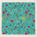 Foulard Fleurs sauvages et papillons de nuit sur turquoise<br><div class="desc">Collection peinte à la main de différentes fleurs sauvages.</div>