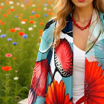 Foulard Floral moderne gris rouge et bleu<br><div class="desc">Cette florale audacieuse présente des fleurs rouge vif et des feuilles dans les tons gris et gris bleu. On l'imaginait avec l'IA.</div>