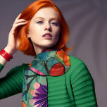 Foulard Hippie colorée rétro Floral<br><div class="desc">Ce floral rouge et vert a un look amusant dessiné à la main qui pourrait être des années 1960. On l'imaginait avec l'IA.</div>