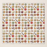 Foulard Indian Foods Plats Cuisine indienne Illustration<br><div class="desc">L'illustration présente un assortiment de délicieux aliments indiens, dont : samosas, aloo gobi, ail naan, poulet biryani, masala dosa, papades, pakora végétal, tandoori poulet, chana masala (chole), chapati, mango lassi, masala chai tea, malai kofta (boulettes indiennes), jalfrezi végétal, darogan, josh, kebab à l'agneau, paneer au saag, masala au poulet tikka...</div>