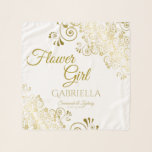 Foulard Jolie Ornate Curls Flower Mariage Fille Favoriser<br><div class="desc">Ce magnifique foulard en mousseline est conçu comme un cadeau ou une faveur mariage pour Flower Girls. Conçu pour coordonner avec notre Gold Foil Elegant Wedding Suite, il est doté d'une bordure en fibre de feuille d'or avec le texte "Flower Girl" ainsi que d'un endroit pour entrer son nom, le...</div>